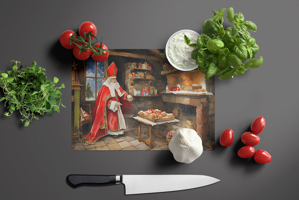 Cookies with Santa Claus Sinterklaas Cutting Board Tempered Glass Kitchen Cutting Surface, Heat Resistant Chopping, Non-Slip Feet, Food Prep & Serving