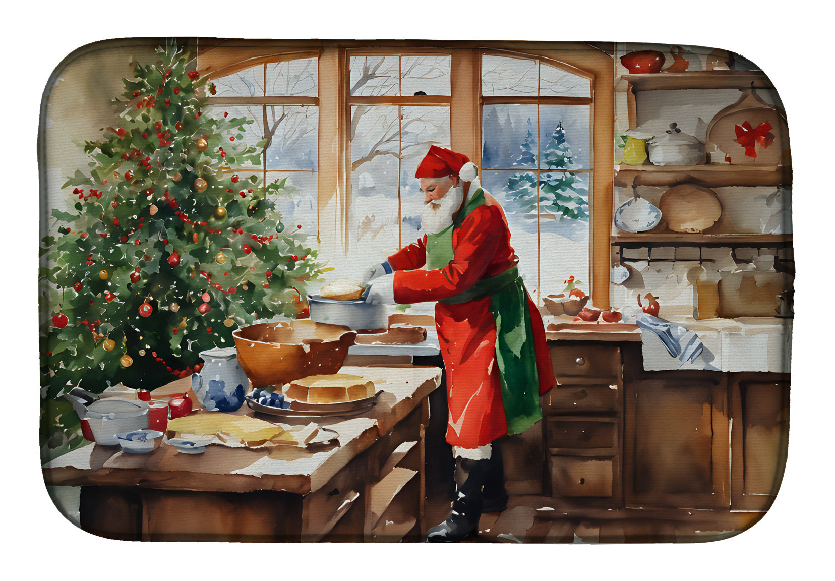 Cookies with Santa Claus Weihnachtsmann Dish Drying Mat Absorbent Dish Drying Mat Pad for Kitchen Counter Dish Drainer Mat for Countertop, 14 x 21", Multicolor