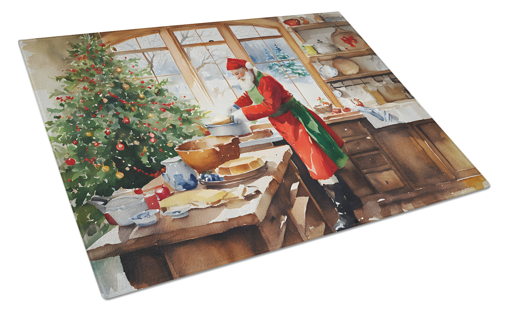 Cookies with Santa Claus Weihnachtsmann Cutting Board Tempered Glass Kitchen Cutting Surface, Heat Resistant Chopping, Non-Slip Feet, Food Prep & Serving