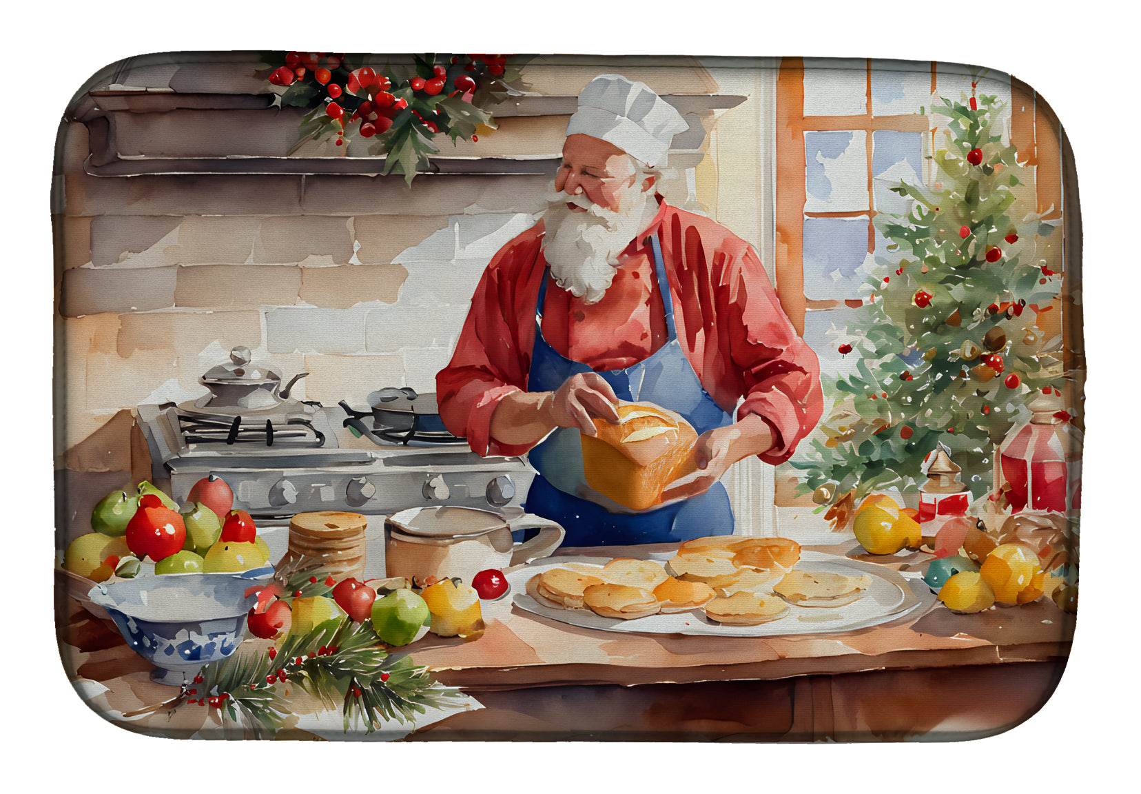 Cookies with Santa Claus Weihnachtsmann Dish Drying Mat Absorbent Dish Drying Mat Pad for Kitchen Counter Dish Drainer Mat for Countertop, 14 x 21", Multicolor