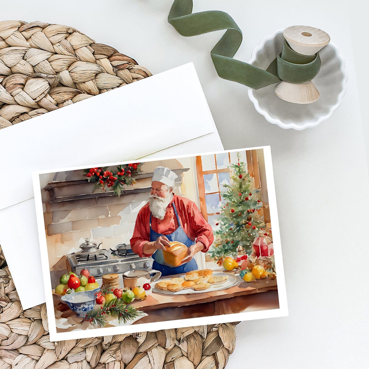 Cookies with Santa Claus Weihnachtsmann Greeting Cards Pack of 8 Blank Cards with Envelopes Whimsical A7 Size 5x7