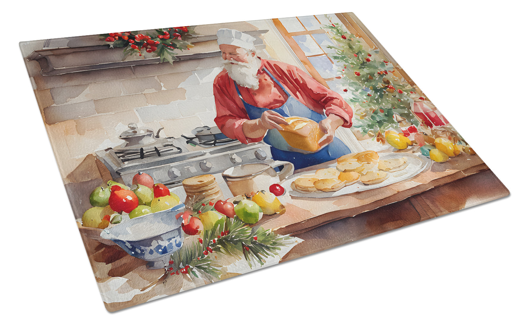 Cookies with Santa Claus Weihnachtsmann Cutting Board Tempered Glass Kitchen Cutting Surface, Heat Resistant Chopping, Non-Slip Feet, Food Prep & Serving