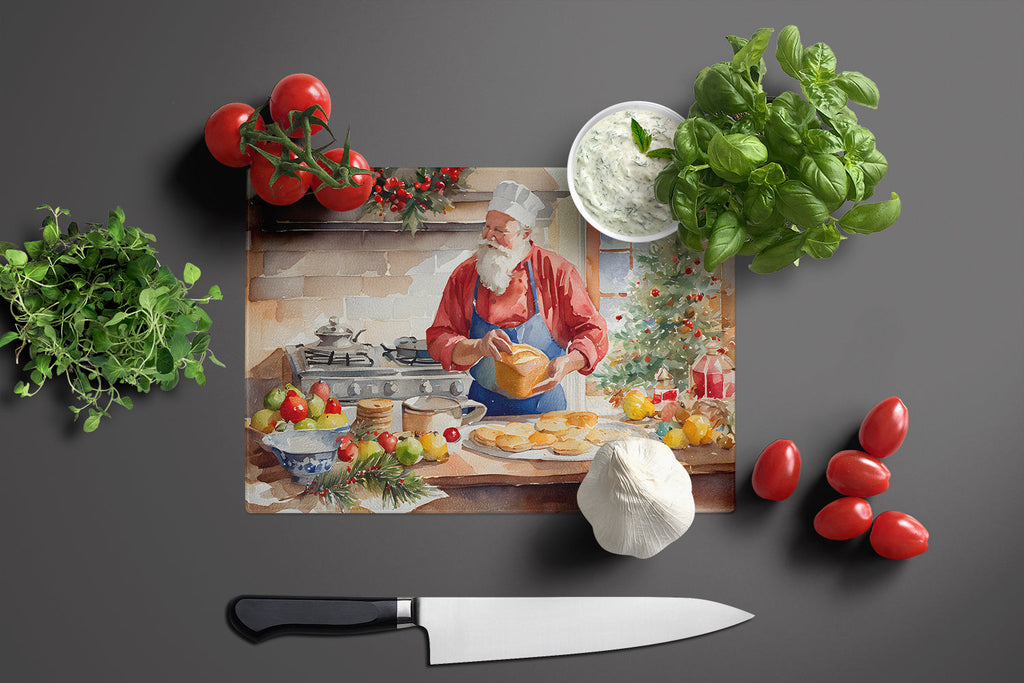 Cookies with Santa Claus Weihnachtsmann Cutting Board Tempered Glass Kitchen Cutting Surface, Heat Resistant Chopping, Non-Slip Feet, Food Prep & Serving