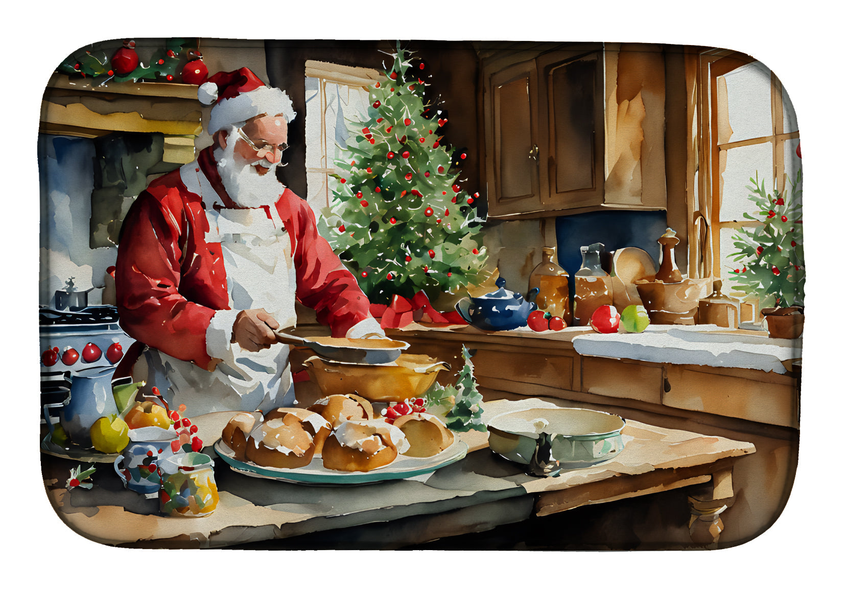 Cookies with Santa Claus Weihnachtsmann Dish Drying Mat Absorbent Dish Drying Mat Pad for Kitchen Counter Dish Drainer Mat for Countertop, 14 x 21", Multicolor