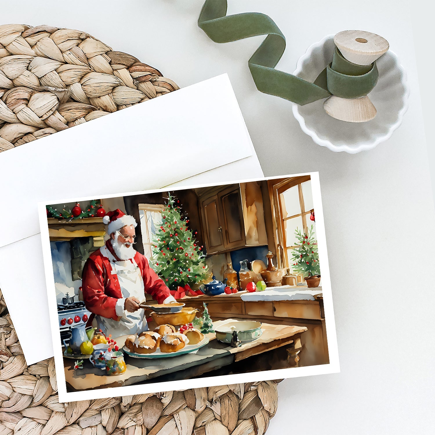 Cookies with Santa Claus Weihnachtsmann Greeting Cards Pack of 8 Blank Cards with Envelopes Whimsical A7 Size 5x7