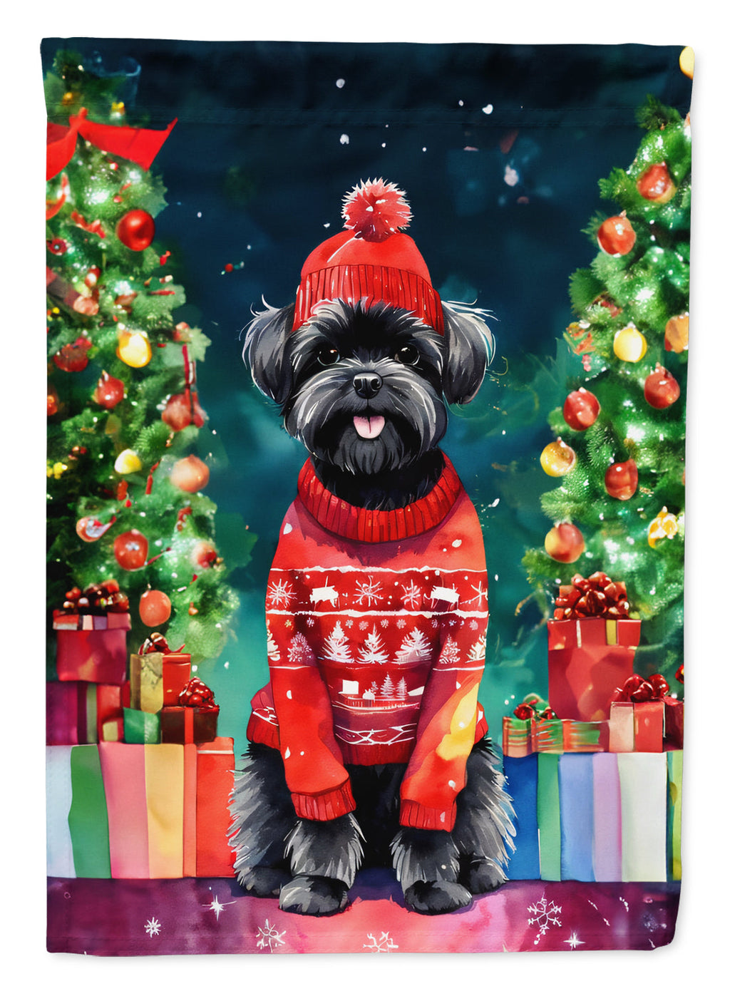 Affenpinscher Christmas House Flag 28x40 Porch Sleeve Pole Decorative Outside Yard Banner Artwork Wall Hanging, Polyester