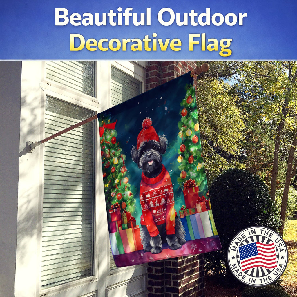 Affenpinscher Christmas House Flag 28x40 Porch Sleeve Pole Decorative Outside Yard Banner Artwork Wall Hanging, Polyester