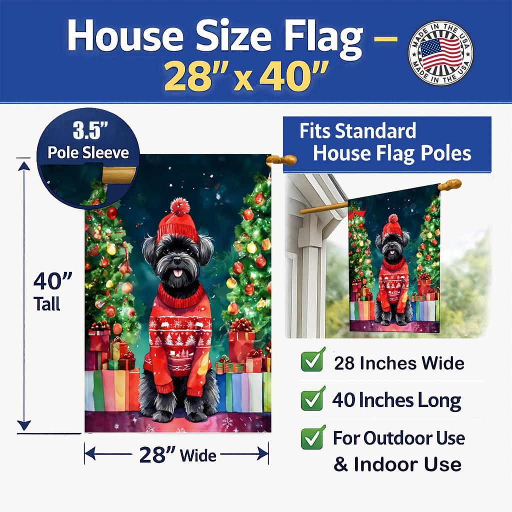 Affenpinscher Christmas House Flag 28x40 Porch Sleeve Pole Decorative Outside Yard Banner Artwork Wall Hanging, Polyester