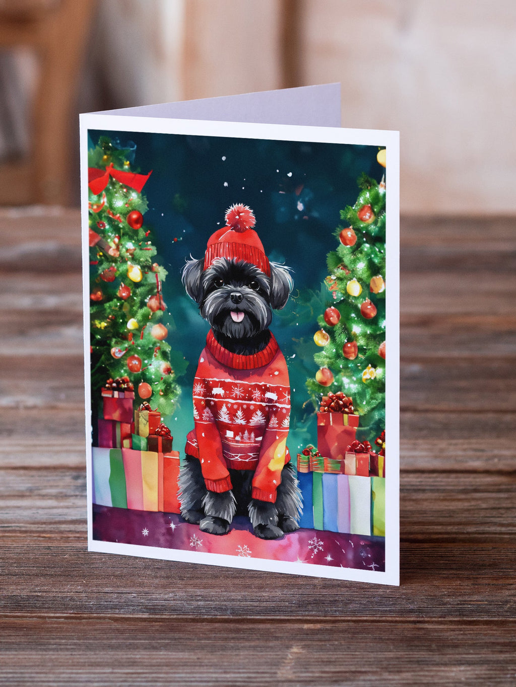 Affenpinscher Christmas Greeting Cards Pack of 8 Blank Cards with Envelopes Whimsical A7 Size 5x7