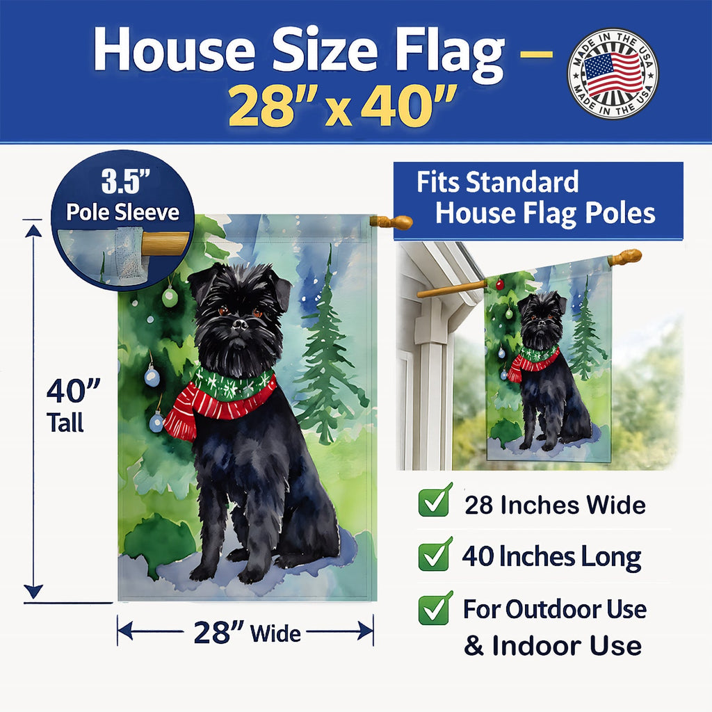 Affenpinscher Christmas House Flag 28x40 Porch Sleeve Pole Decorative Outside Yard Banner Artwork Wall Hanging, Polyester