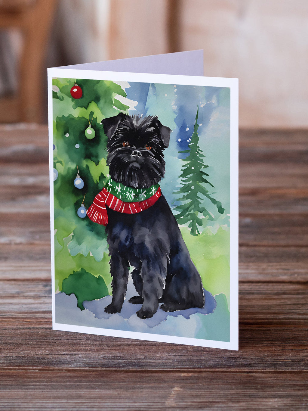 Affenpinscher Christmas Greeting Cards Pack of 8 Blank Cards with Envelopes Whimsical A7 Size 5x7