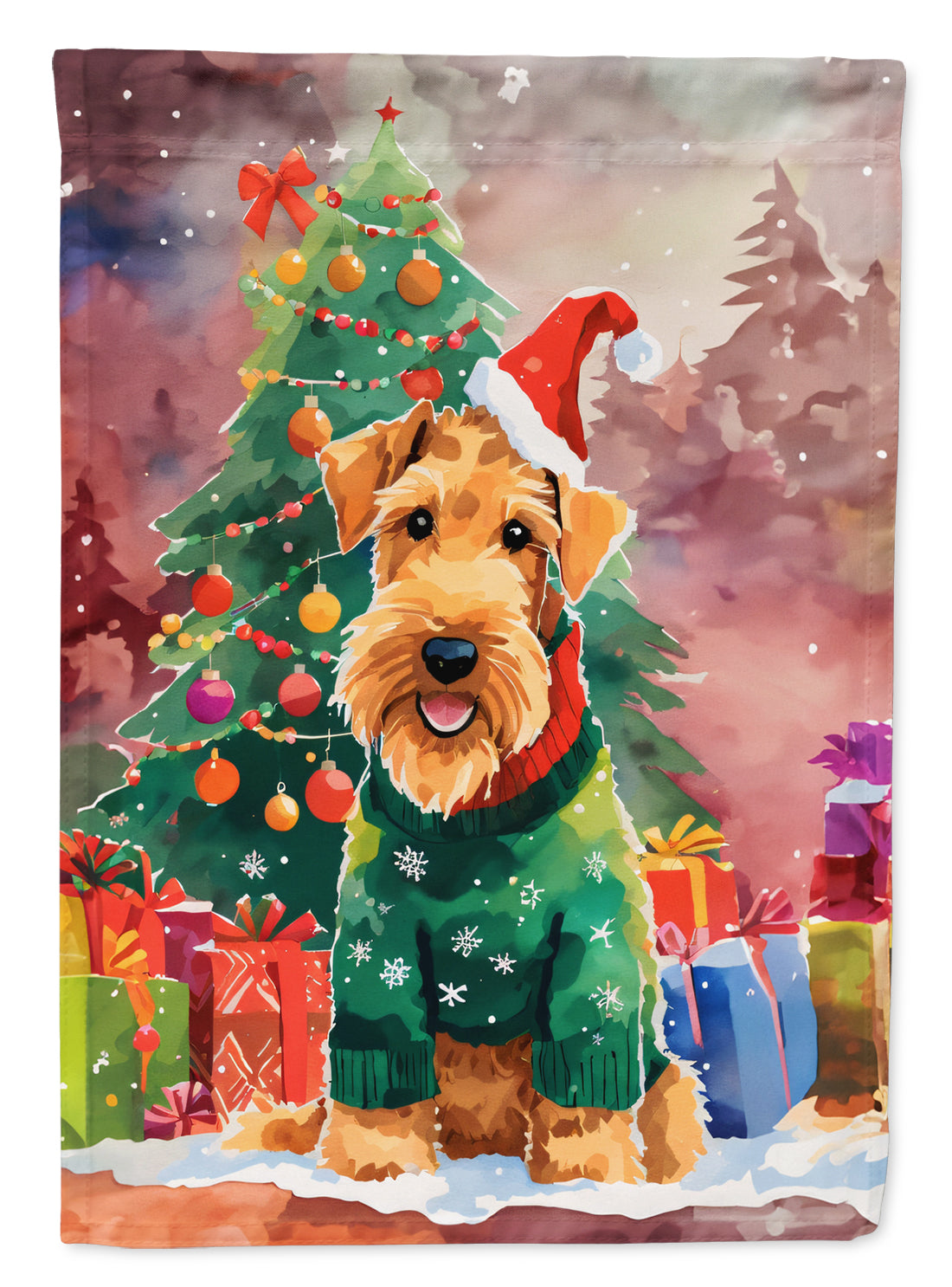 Airedale Terrier Christmas House Flag 28x40 Porch Sleeve Pole Decorative Outside Yard Banner Artwork Wall Hanging, Polyester