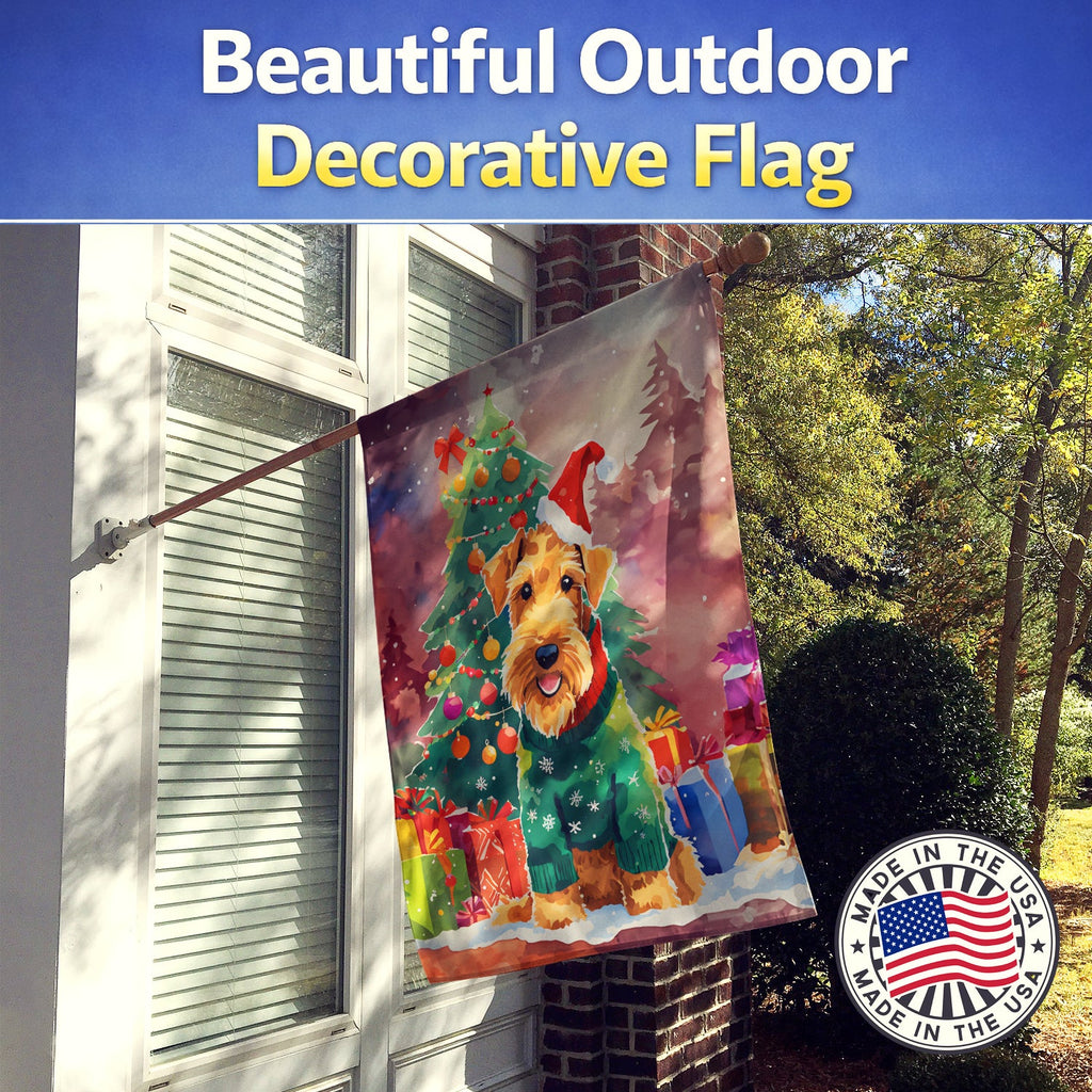 Airedale Terrier Christmas House Flag 28x40 Porch Sleeve Pole Decorative Outside Yard Banner Artwork Wall Hanging, Polyester