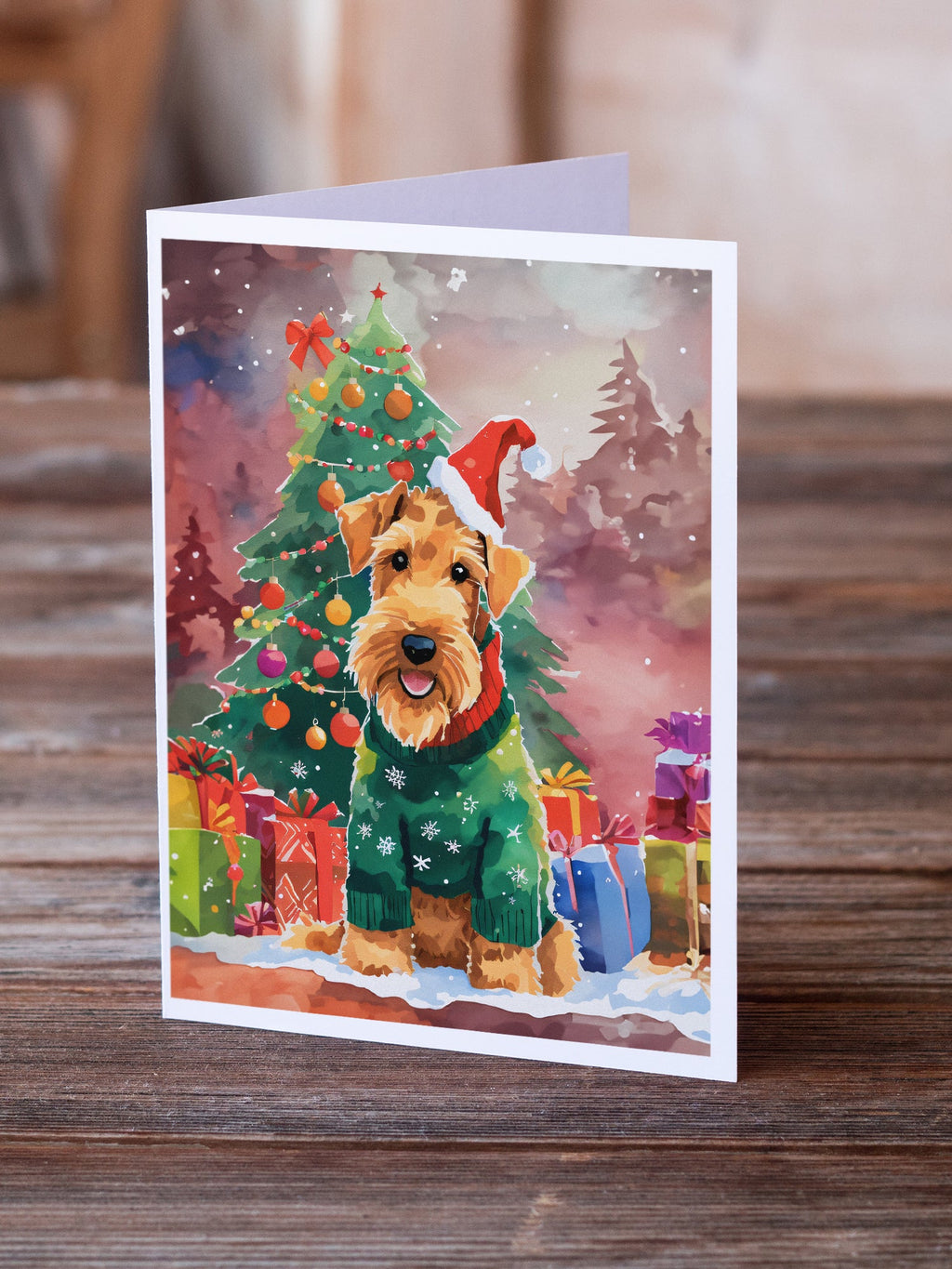 Airedale Terrier Christmas Greeting Cards Pack of 8 Blank Cards with Envelopes Whimsical A7 Size 5x7