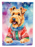 Airedale Terrier Christmas House Flag 28x40 Porch Sleeve Pole Decorative Outside Yard Banner Artwork Wall Hanging, Polyester
