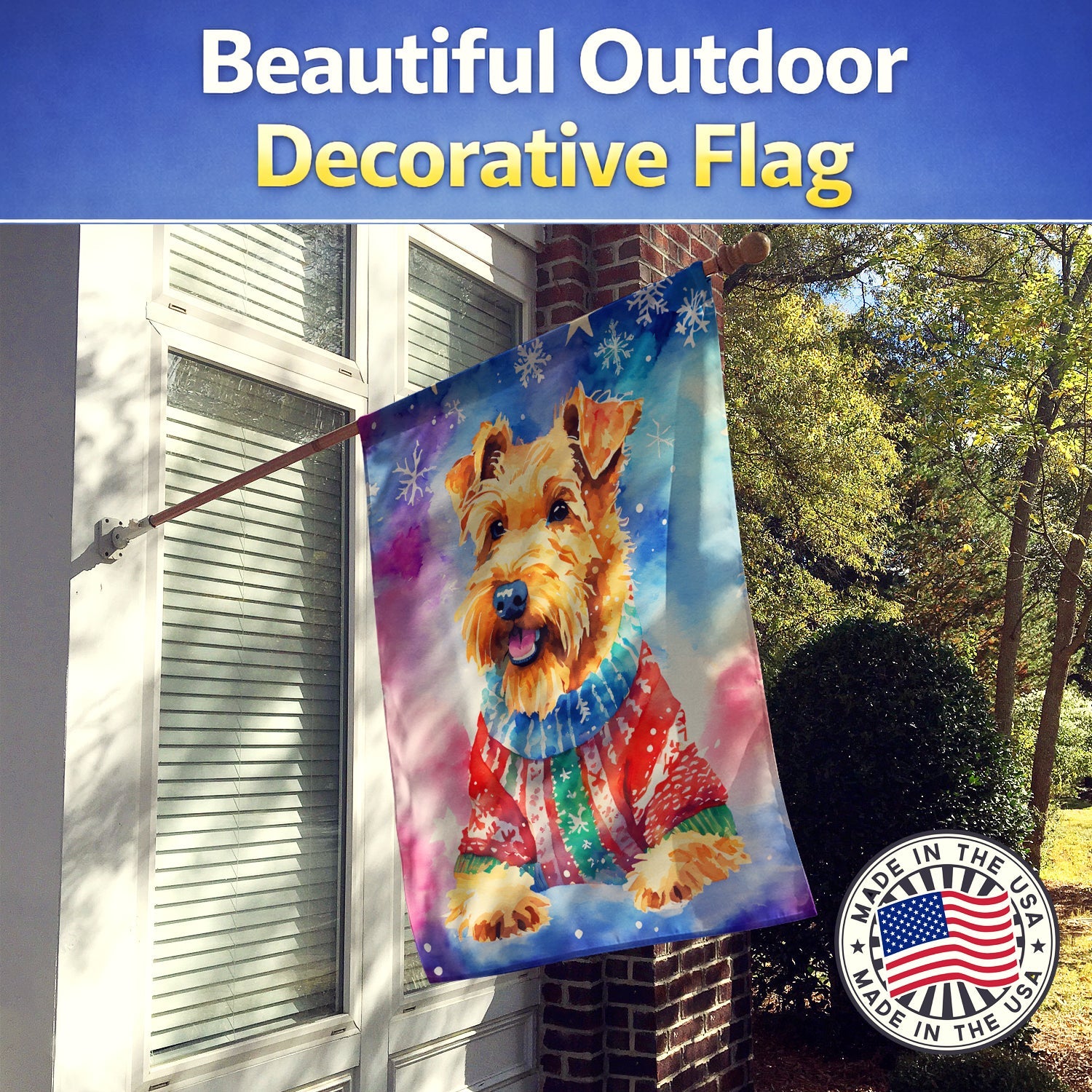 Airedale Terrier Christmas House Flag 28x40 Porch Sleeve Pole Decorative Outside Yard Banner Artwork Wall Hanging, Polyester