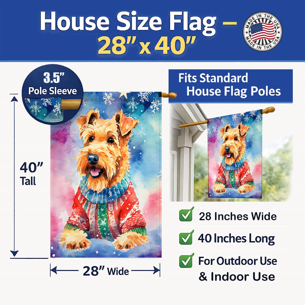 Airedale Terrier Christmas House Flag 28x40 Porch Sleeve Pole Decorative Outside Yard Banner Artwork Wall Hanging, Polyester