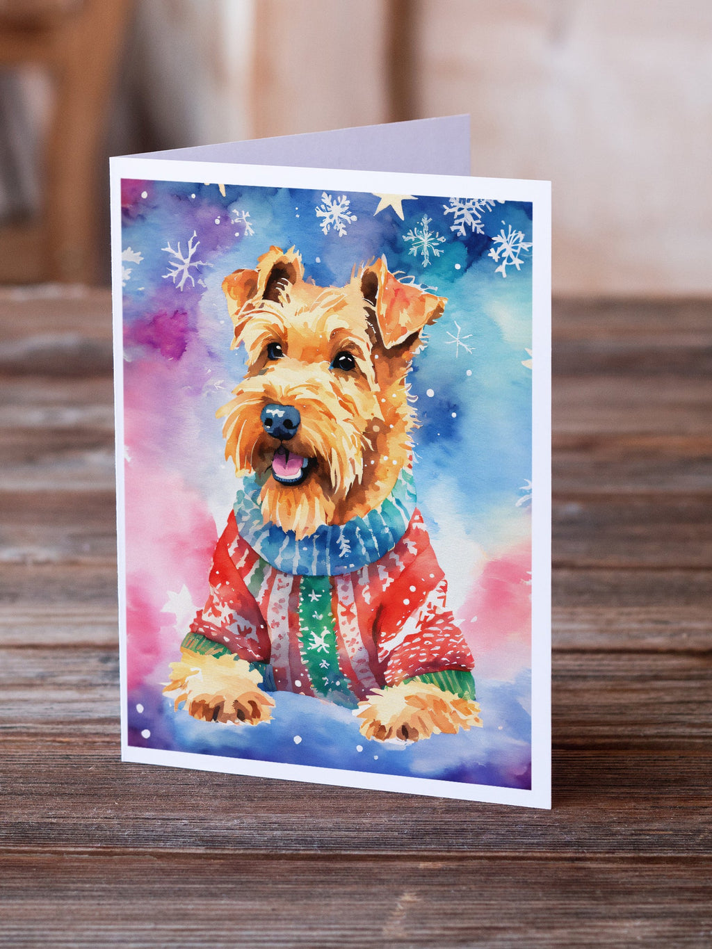 Airedale Terrier Christmas Greeting Cards Pack of 8 Blank Cards with Envelopes Whimsical A7 Size 5x7