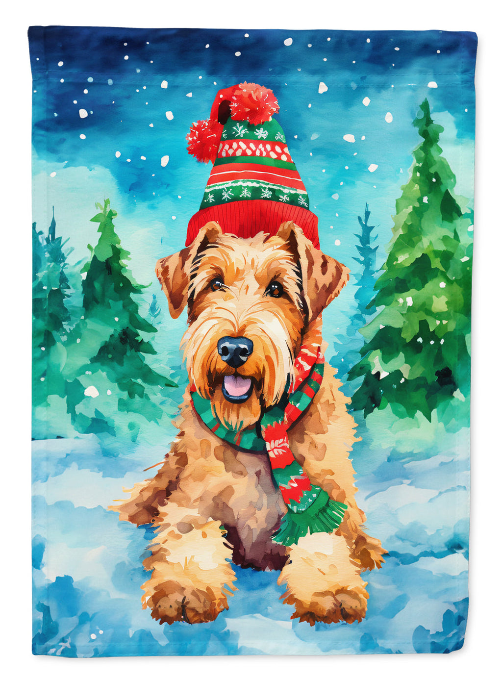Airedale Terrier Christmas House Flag 28x40 Porch Sleeve Pole Decorative Outside Yard Banner Artwork Wall Hanging, Polyester