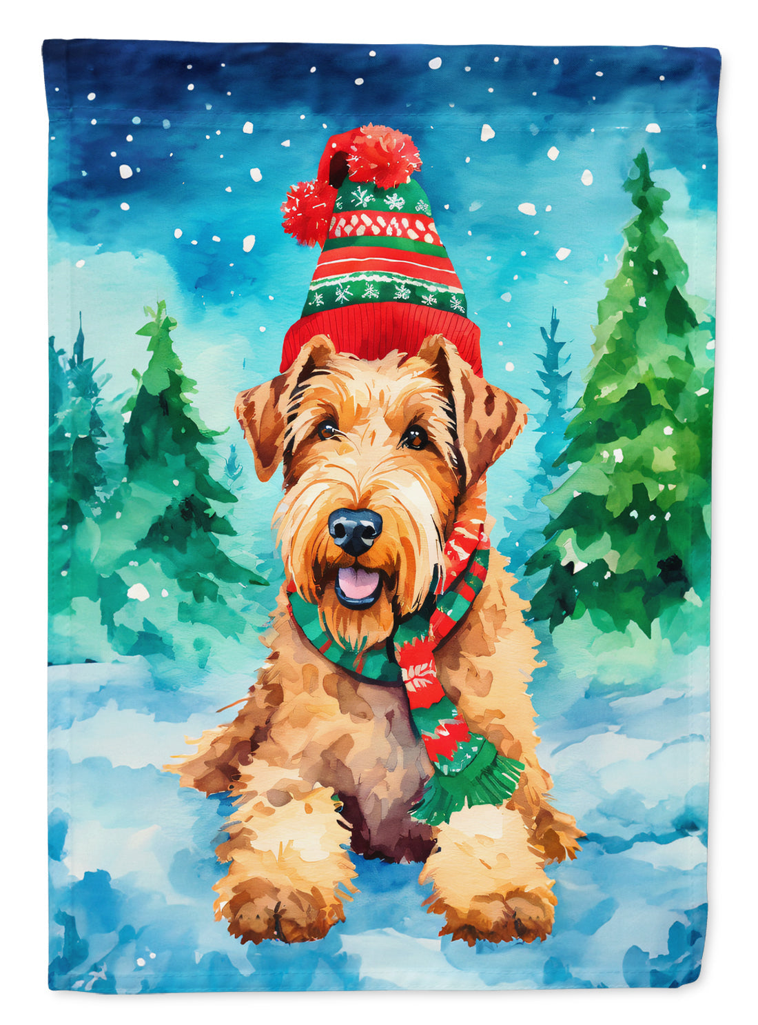 Airedale Terrier Christmas House Flag 28x40 Porch Sleeve Pole Decorative Outside Yard Banner Artwork Wall Hanging, Polyester