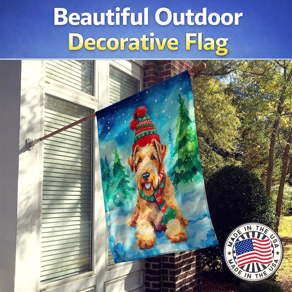 Airedale Terrier Christmas House Flag 28x40 Porch Sleeve Pole Decorative Outside Yard Banner Artwork Wall Hanging, Polyester