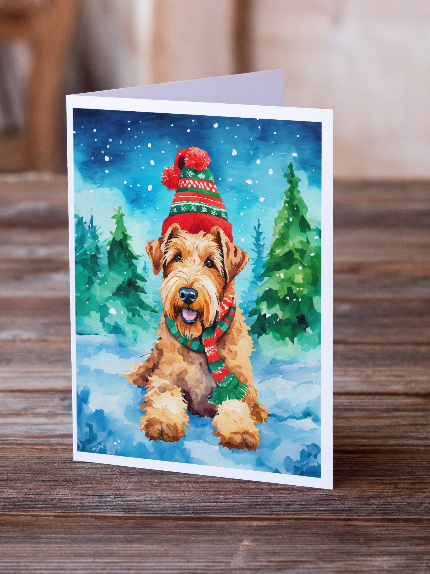 Airedale Terrier Christmas Greeting Cards Pack of 8 Blank Cards with Envelopes Whimsical A7 Size 5x7