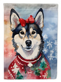 Alaskan Klee Kai Christmas House Flag 28x40 Porch Sleeve Pole Decorative Outside Yard Banner Artwork Wall Hanging, Polyester