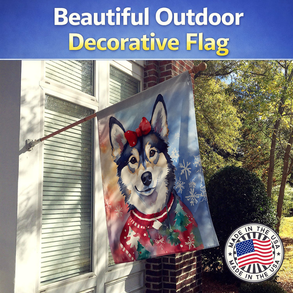 Alaskan Klee Kai Christmas House Flag 28x40 Porch Sleeve Pole Decorative Outside Yard Banner Artwork Wall Hanging, Polyester
