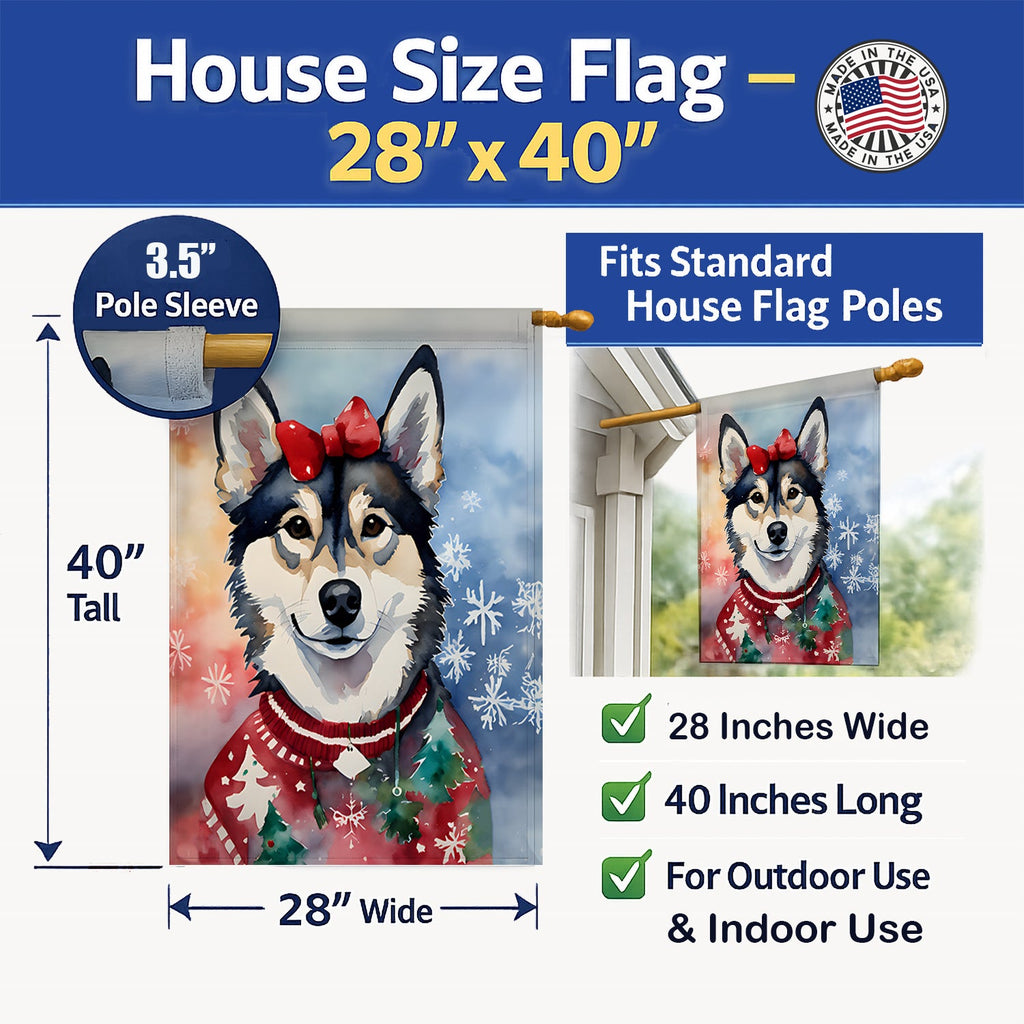 Alaskan Klee Kai Christmas House Flag 28x40 Porch Sleeve Pole Decorative Outside Yard Banner Artwork Wall Hanging, Polyester