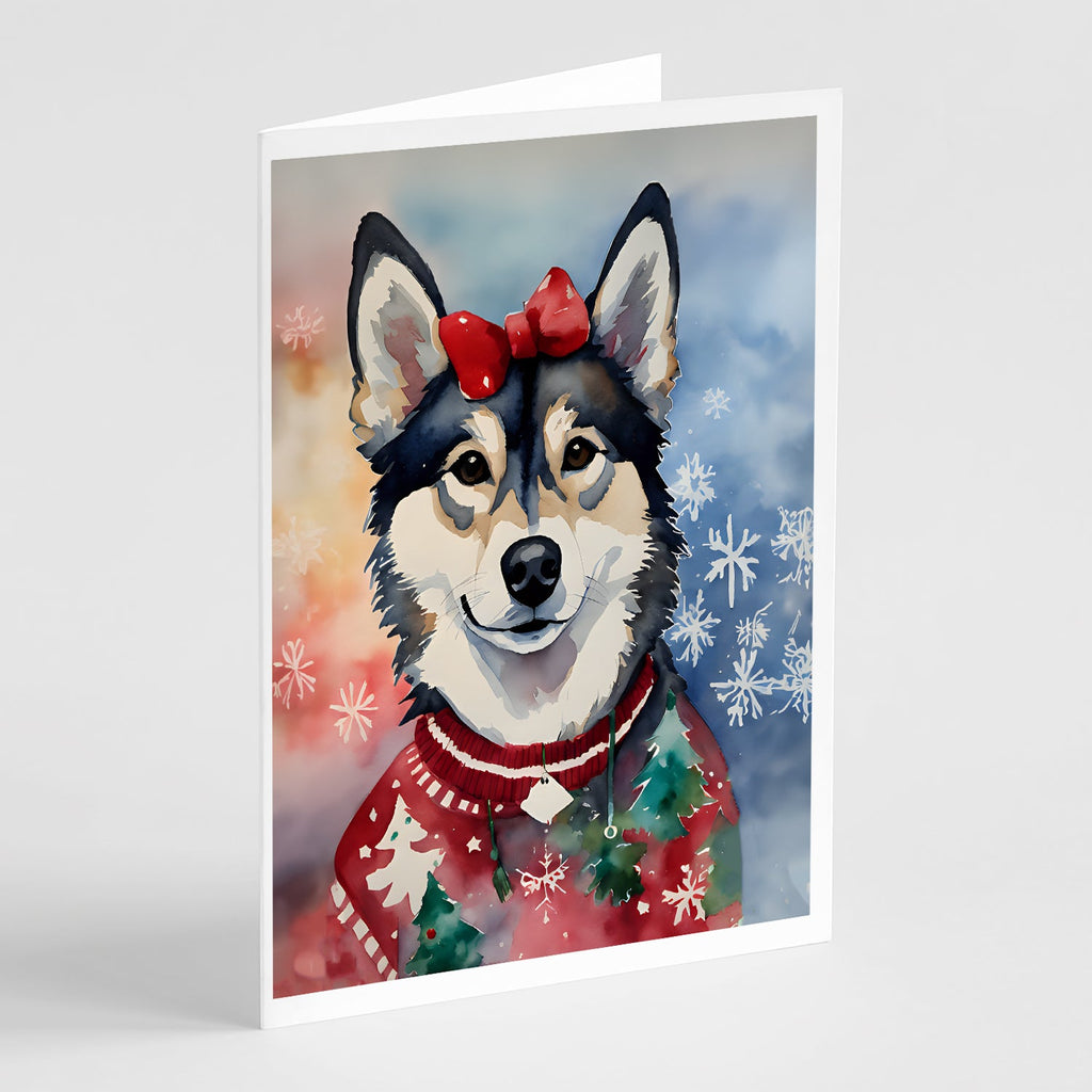 Alaskan Klee Kai Christmas Greeting Cards Pack of 8 Blank Cards with Envelopes Whimsical A7 Size 5x7