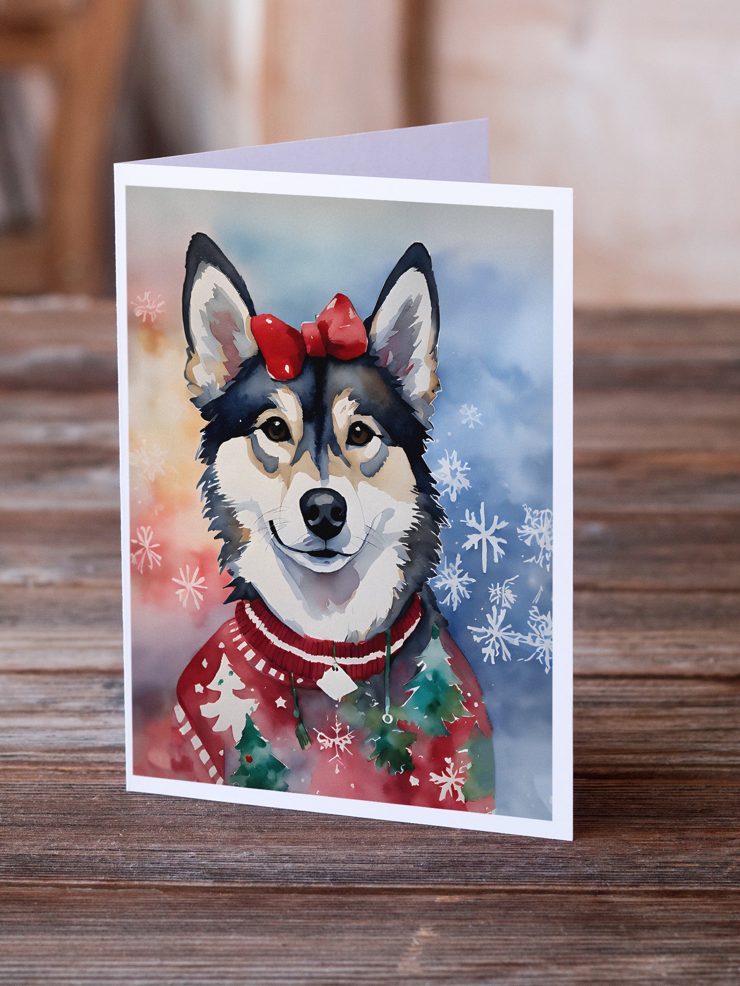 Alaskan Klee Kai Christmas Greeting Cards Pack of 8 Blank Cards with Envelopes Whimsical A7 Size 5x7