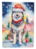 Alaskan Malamute Christmas House Flag 28x40 Porch Sleeve Pole Decorative Outside Yard Banner Artwork Wall Hanging, Polyester