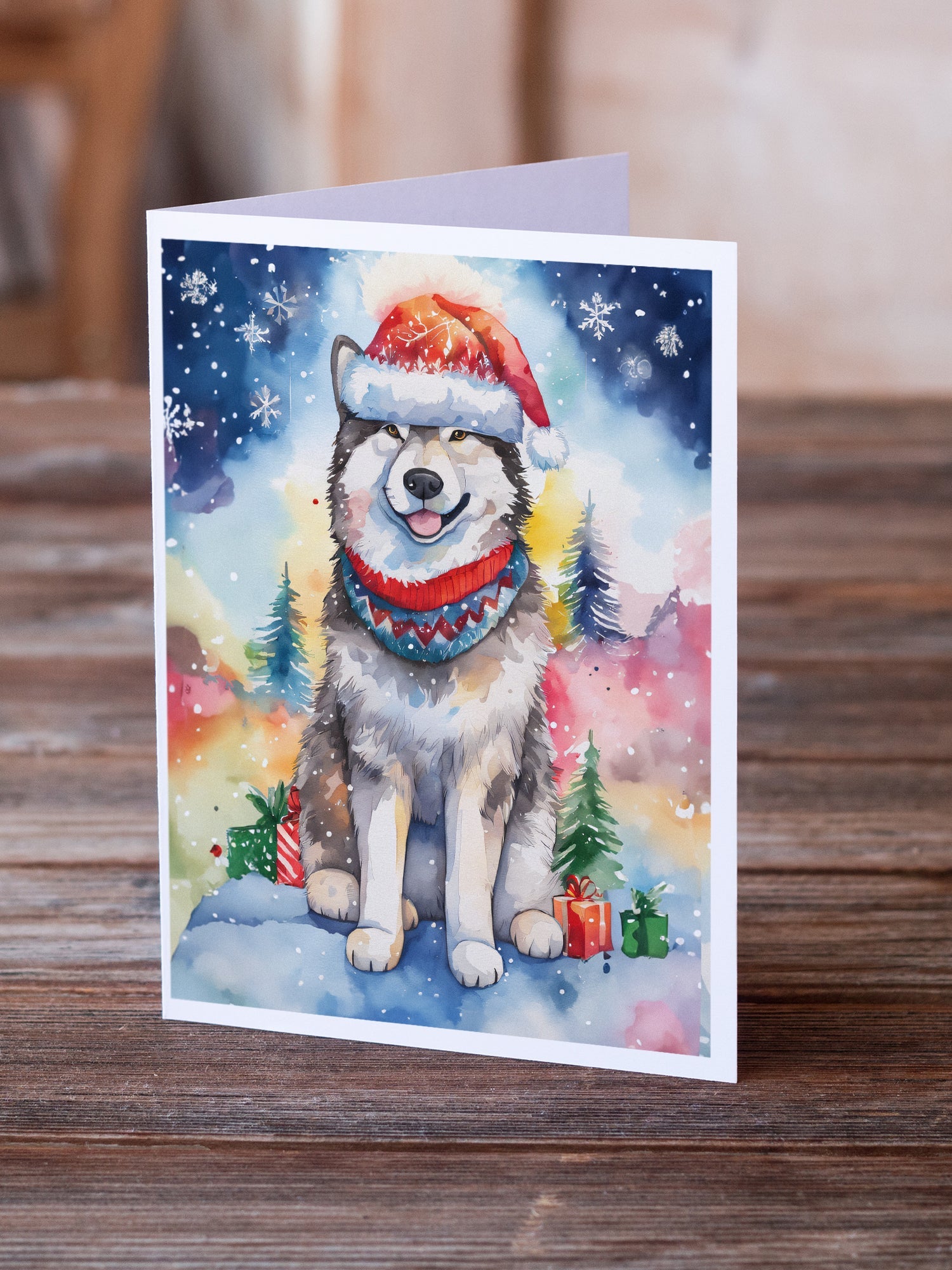 Alaskan Malamute Christmas Greeting Cards Pack of 8 Blank Cards with Envelopes Whimsical A7 Size 5x7