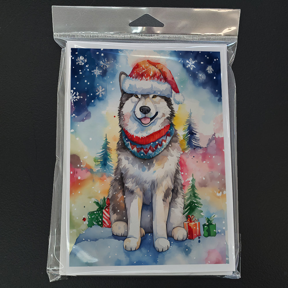 Alaskan Malamute Christmas Greeting Cards Pack of 8 Blank Cards with Envelopes Whimsical A7 Size 5x7