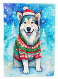 Alaskan Malamute Christmas House Flag 28x40 Porch Sleeve Pole Decorative Outside Yard Banner Artwork Wall Hanging, Polyester