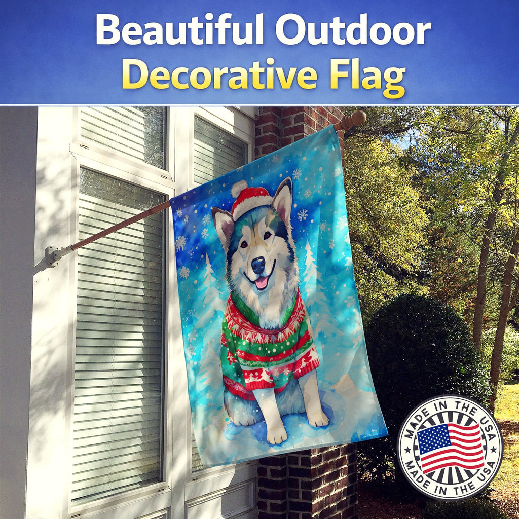 Alaskan Malamute Christmas House Flag 28x40 Porch Sleeve Pole Decorative Outside Yard Banner Artwork Wall Hanging, Polyester