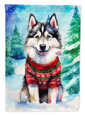 Alaskan Malamute Christmas House Flag 28x40 Porch Sleeve Pole Decorative Outside Yard Banner Artwork Wall Hanging, Polyester