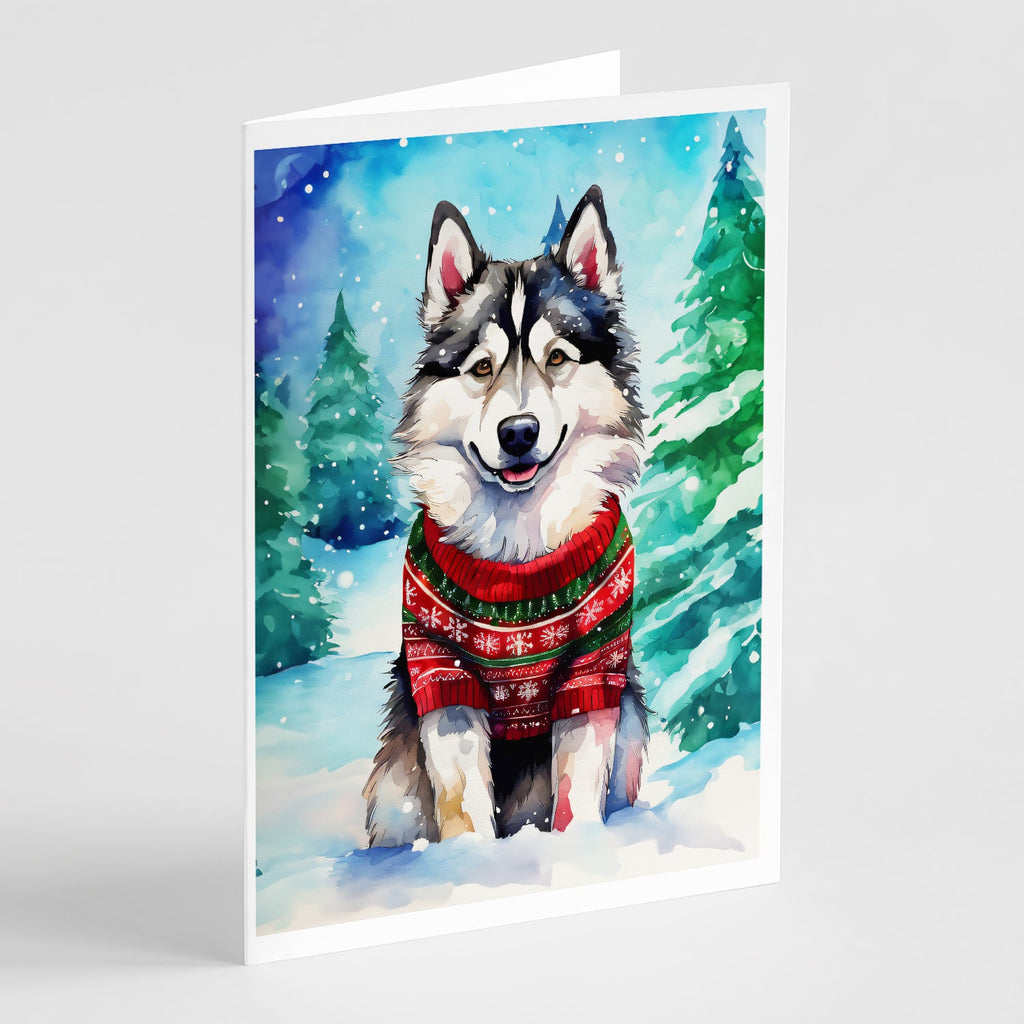 Alaskan Malamute Christmas Greeting Cards Pack of 8 Blank Cards with Envelopes Whimsical A7 Size 5x7