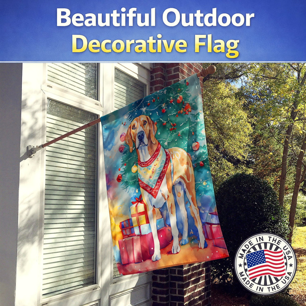 American English Coonhound Christmas House Flag 28x40 Porch Sleeve Pole Decorative Outside Yard Banner Artwork Wall Hanging, Polyester