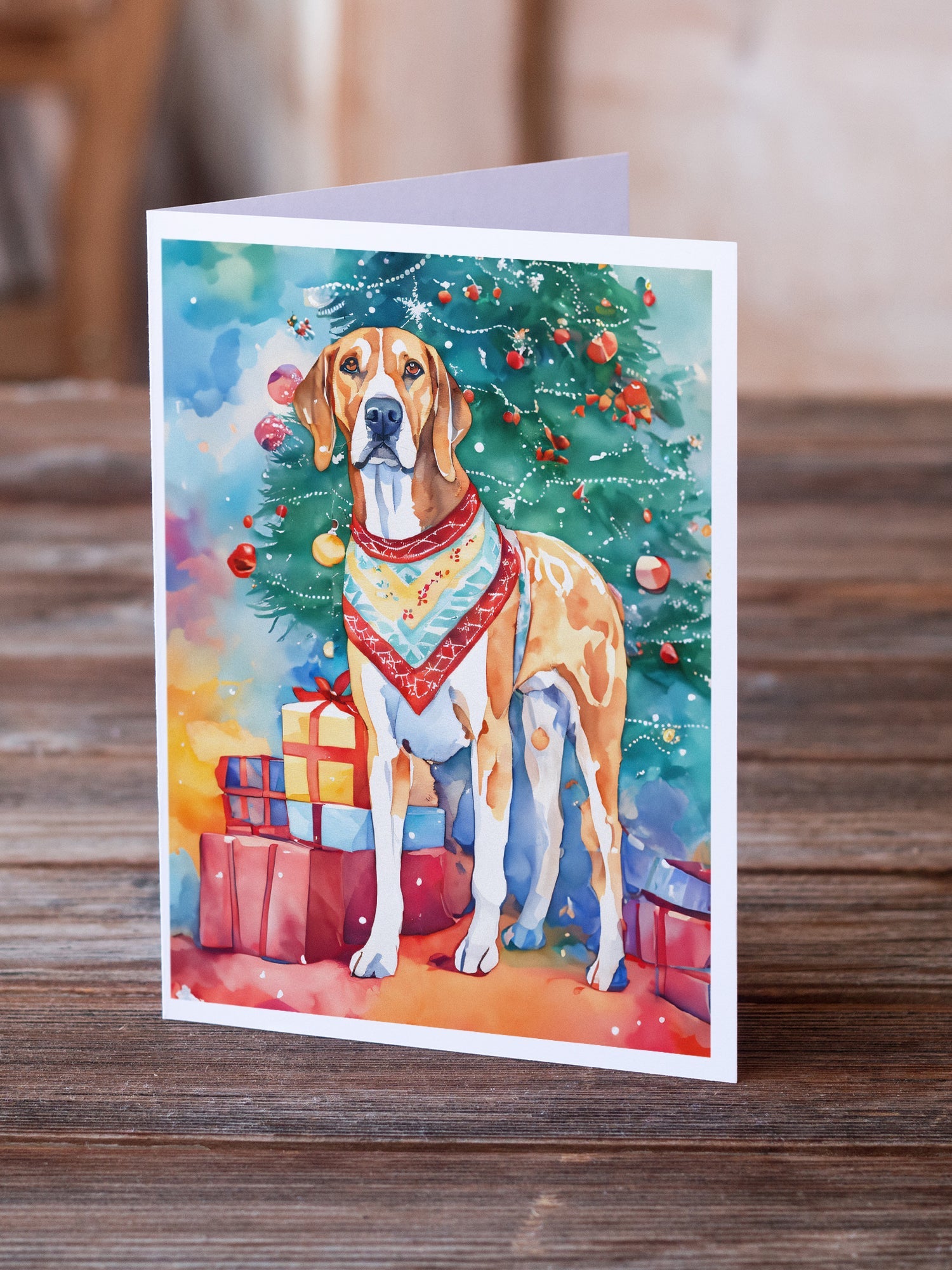 American English Coonhound Christmas Greeting Cards Pack of 8 Blank Cards with Envelopes Whimsical A7 Size 5x7