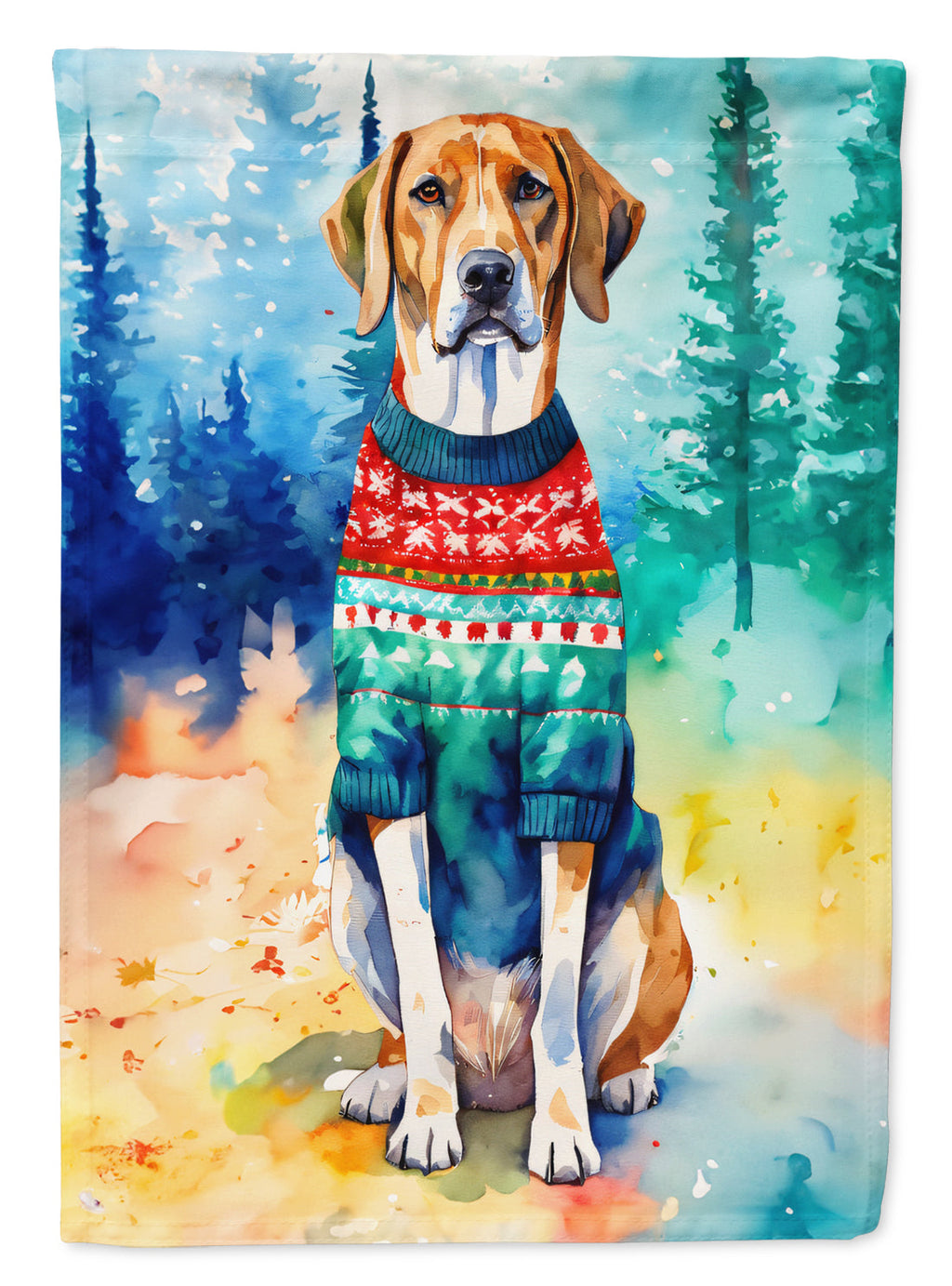 American English Coonhound Christmas House Flag 28x40 Porch Sleeve Pole Decorative Outside Yard Banner Artwork Wall Hanging, Polyester