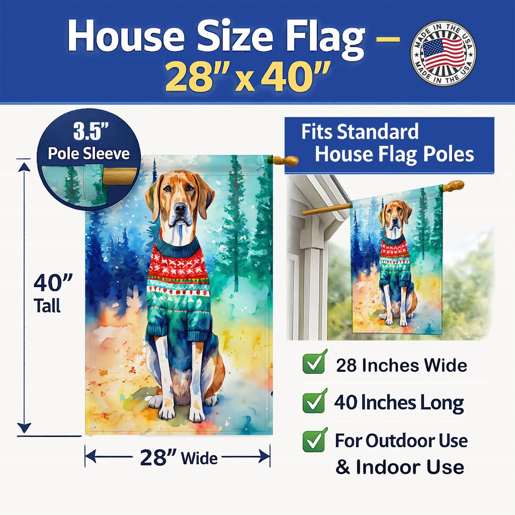 American English Coonhound Christmas House Flag 28x40 Porch Sleeve Pole Decorative Outside Yard Banner Artwork Wall Hanging, Polyester