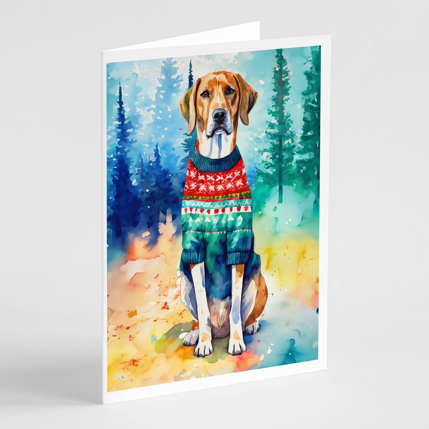 American English Coonhound Christmas Greeting Cards Pack of 8 Blank Cards with Envelopes Whimsical A7 Size 5x7