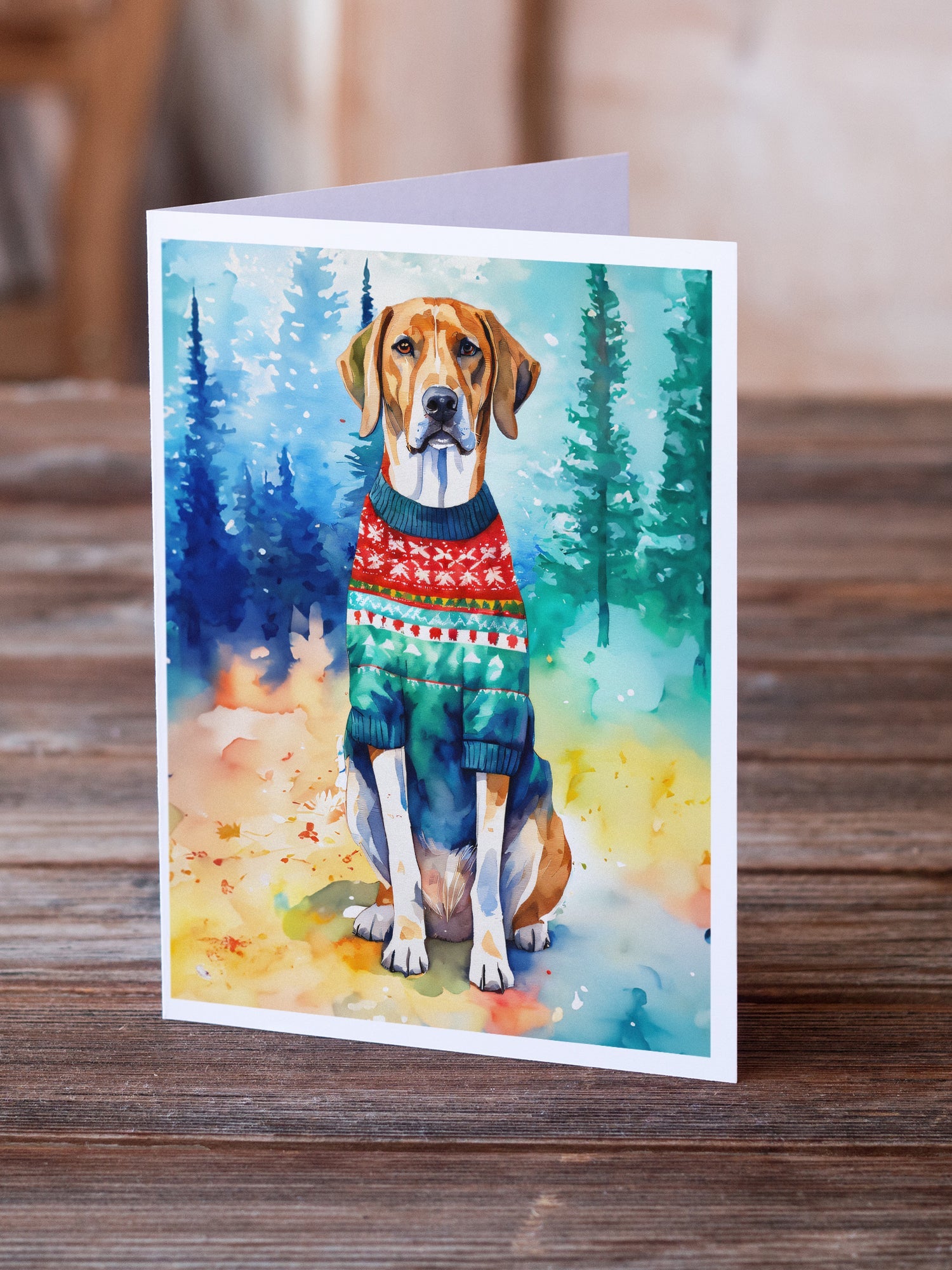 American English Coonhound Christmas Greeting Cards Pack of 8 Blank Cards with Envelopes Whimsical A7 Size 5x7