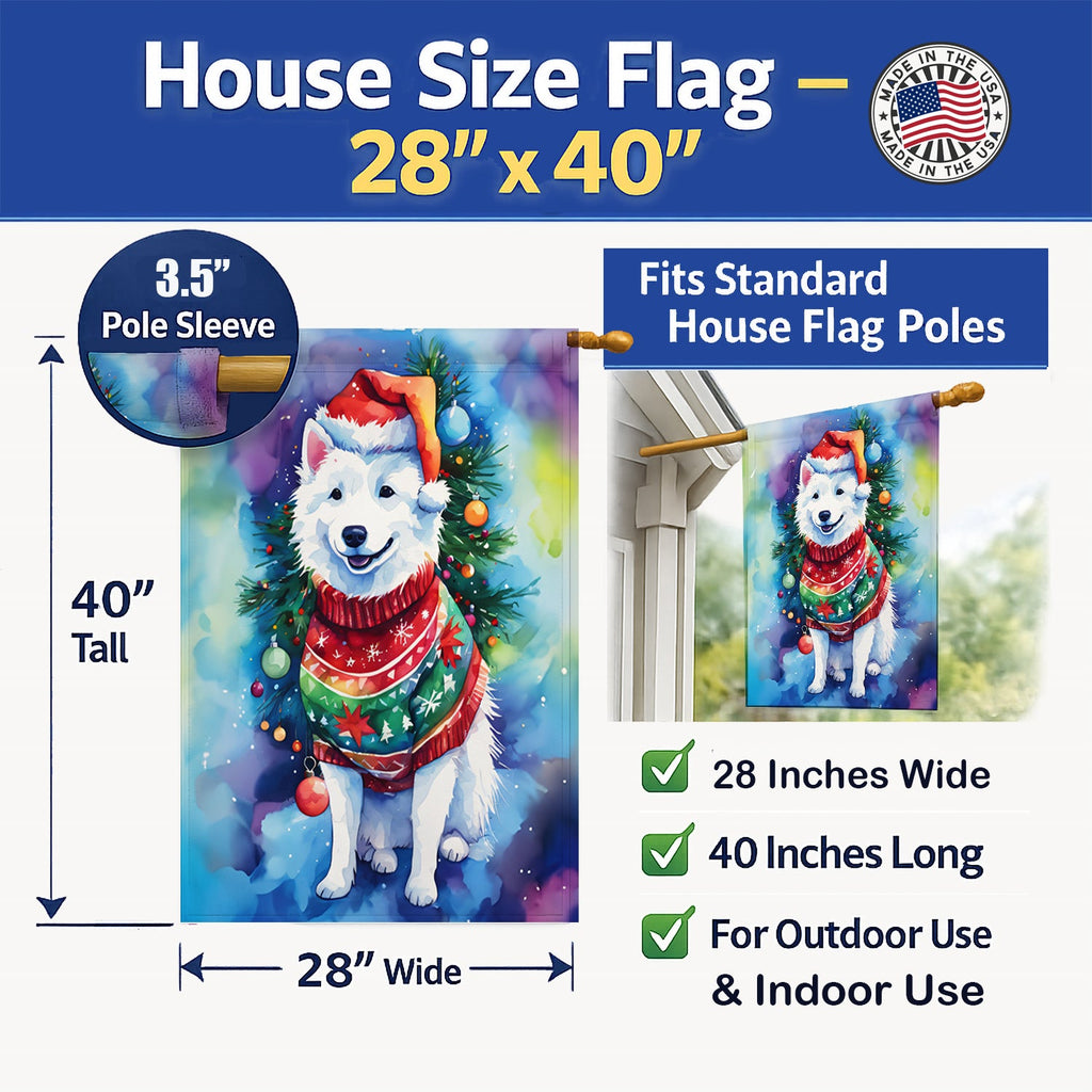 American Eskimo Christmas House Flag 28x40 Porch Sleeve Pole Decorative Outside Yard Banner Artwork Wall Hanging, Polyester