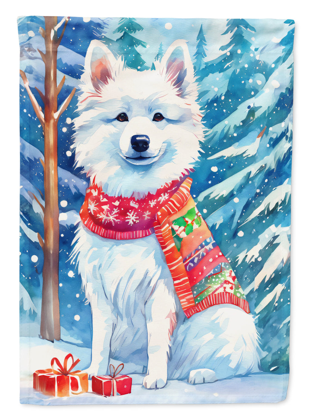 American Eskimo Christmas House Flag 28x40 Porch Sleeve Pole Decorative Outside Yard Banner Artwork Wall Hanging, Polyester