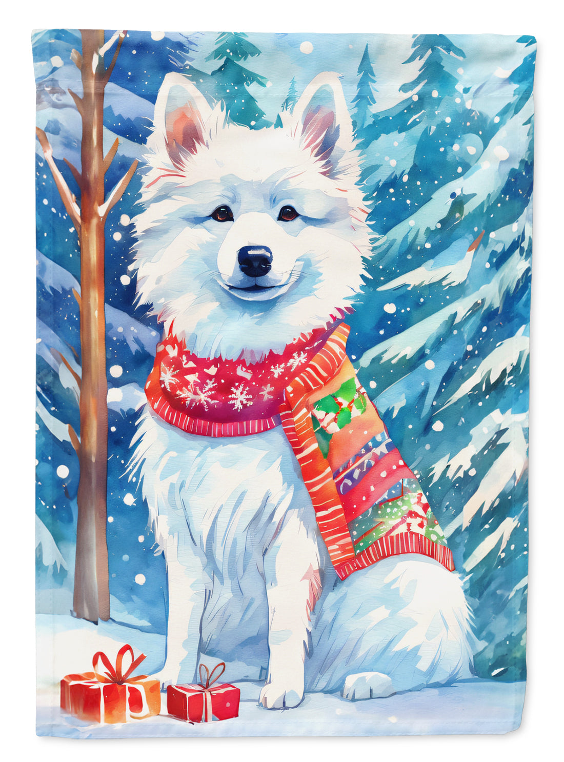 American Eskimo Christmas House Flag 28x40 Porch Sleeve Pole Decorative Outside Yard Banner Artwork Wall Hanging, Polyester