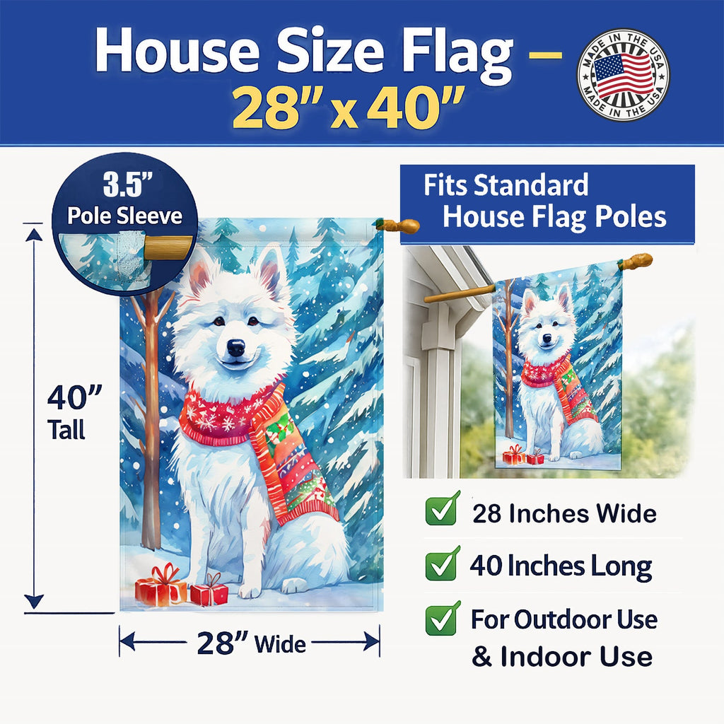 American Eskimo Christmas House Flag 28x40 Porch Sleeve Pole Decorative Outside Yard Banner Artwork Wall Hanging, Polyester