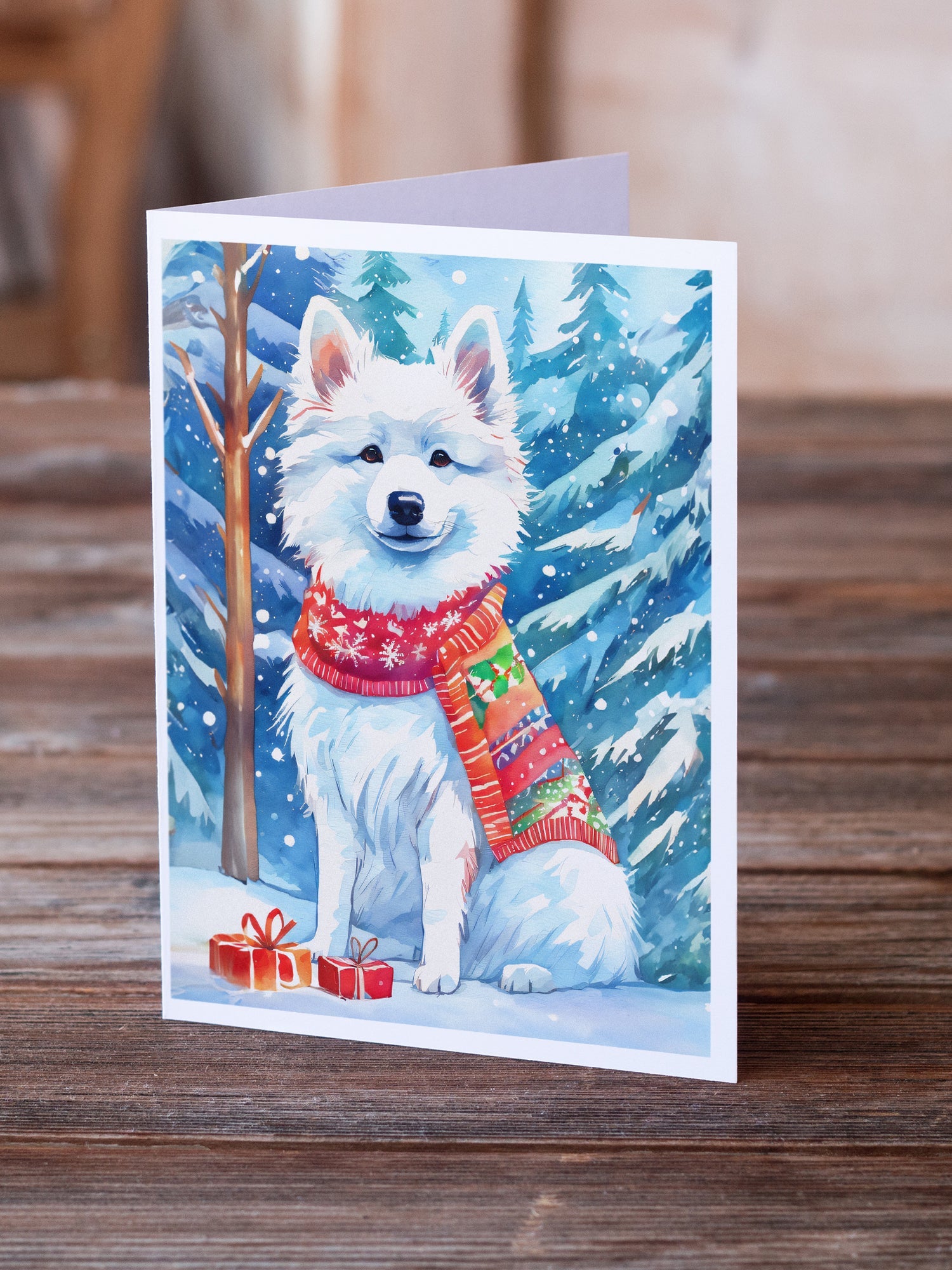 American Eskimo Christmas Greeting Cards Pack of 8 Blank Cards with Envelopes Whimsical A7 Size 5x7
