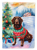 American Water Spaniel Christmas House Flag 28x40 Porch Sleeve Pole Decorative Outside Yard Banner Artwork Wall Hanging, Polyester